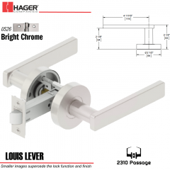 Hager 2310 Louis Lever Tubular Lockset US26 Stock No 169743