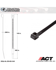 ACT AL-05-40-0-M Intermediate 40 LB. 5 in. Nylon UV Black Cable Tie (10000 Pcs/Case)