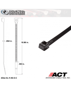 ACT AL-11-40-0-C Intermediate 40 LB. 11 in. Nylon UV Black Cable Tie (5000 Pcs/Case)