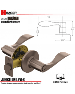 Hager 3340 Johnston Lever Tubular Leverset US10B Stock No 144972