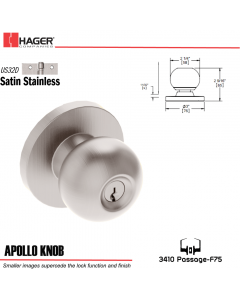 Hager 3410 Apollo Knob Lockset US32D Stock No 139293