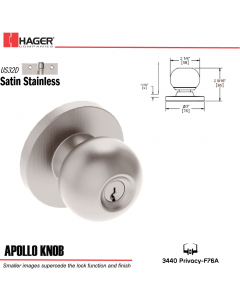 Hager 3440 Apollo Knob Lockset US32D Stock No 139294