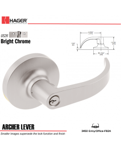 Hager 3450 Archer Lever Lockset US26 Stock No 156459