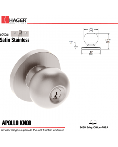 Hager 3450 Apollo Knob Lockset US32D Stock No 134002