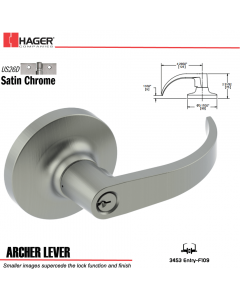 Hager 3453 Archer Lever Lockset US26D Stock No 157062