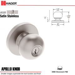 Hager 3480 Apollo Knob Lockset US32D Stock No 119602