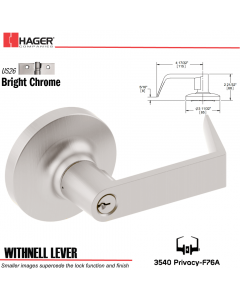 Hager 3540 Withnell Lever Lockset US26 Stock No 050752