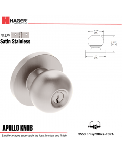 Hager 3550 Apollo Knob Lockset US32D Stock No 129986