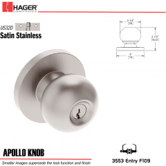 Hager 3553 Apollo Knob Lockset US32D Stock No 106377