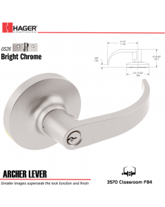 Hager 3570 Archer Lever Lockset US26 Stock No 161588