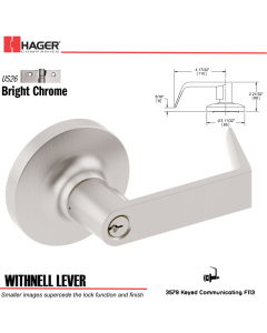 Hager 3579 Withnell Lever Lockset US26 Stock No 095557