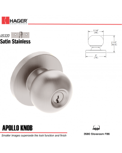 Hager 3580 Apollo Knob Lockset US32D Stock No 121149