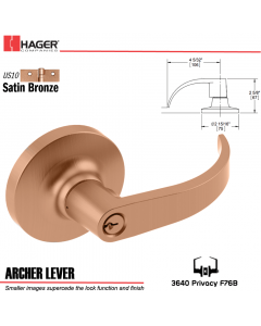 Hager 3640 Archer Lever Lockset US10 Stock No 092422