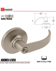 Hager 3640 Archer Lever Lockset US15 Stock No 126773