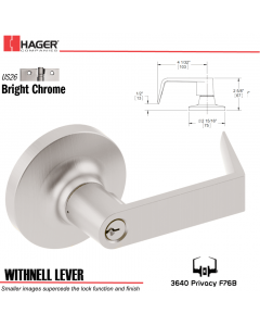 Hager 3640 Withnell Lever Lockset US26 Stock No 190969