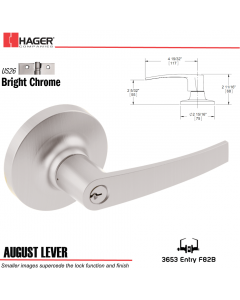 Hager 3653 August Lever Lockset US26 Stock No 108646