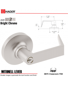 Hager 3670 Withnell Lever Lockset US26 Stock No 160678