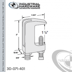 Wide Throat Ductile Beam Clamp From Ductile Iron Electro-Galv For 3/8 in. Rod