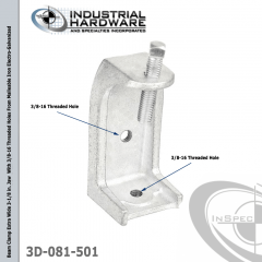 Beam Clamp Extra Wide 3-1/8 in. Jaw  With 3/8-16 Threaded Holes From Malleable Iron Electro-Galvanized