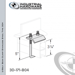 U-Bolt Beam Clamp With 5 in. Inside Length From Stainless Type 304 For 3-1/4 in. Strut