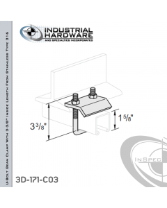 U-Bolt Beam Clamp With 3-3/8 in. Inside Length From Stainless Type 316 For 1-5/8 in. Strut