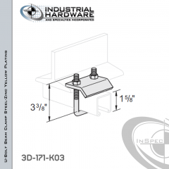 U-Bolt Beam Clamp With 3-3/8 in. Inside Length From Steel-Zinc Yellow Plating For 1-5/8 in. Strut