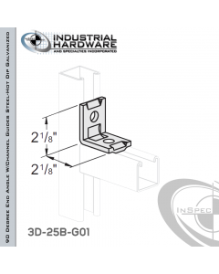 90 Degree End Angle W/Channel Guides From Steel-Hot Dip Galv. With 2-1/8 in. Leg And 2-Holes