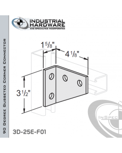 90 Degree Gusseted Corner Connector From Steel-E.G. (Zinc Plated) With 3-1/2 in. Leg And 4-Holes-Left-Hand