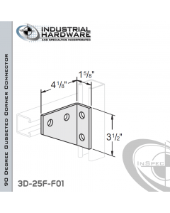 90 Degree Gusseted Corner Connector From Steel-E.G. (Zinc Plated) With 3-1/2 in. Leg And 4-Holes-Right-Hand