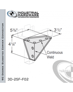 90 Degree Gusseted Corner Connector From Steel-E.G. (Zinc Plated) With 4-1/8 in. Leg And 6-Holes-Right-Hand