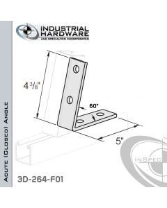 60 Degree Acute (Closed) Angle From Steel-E.G. (Zinc Plated) With 5 in. Leg And 4-Holes