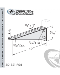 Shelf Bracket W/Slots And Holes From Steel-E.G. (Zinc Plated) For All Strut X 12 in. Long-Left-Hand