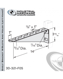 Shelf Bracket W/Slots And Holes From Steel-E.G. (Zinc Plated) For All Strut X 14 in. Long-Left-Hand