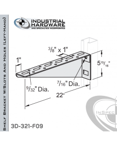 Shelf Bracket W/Slots And Holes From Steel-E.G. (Zinc Plated) For All Strut X 22 in. Long-Left-Hand