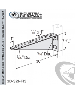 Shelf Bracket W/Slots And Holes From Steel-E.G. (Zinc Plated) For All Strut X 30 in. Long-Left-Hand