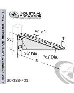 Shelf Bracket W/Slots And Holes From Steel-E.G. (Zinc Plated) For All Strut X 8 in. Long-Right-Hand