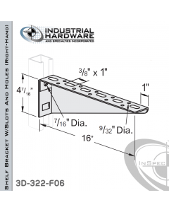 Shelf Bracket W/Slots And Holes From Steel-E.G. (Zinc Plated) For All Strut X 16 in. Long-Right-Hand