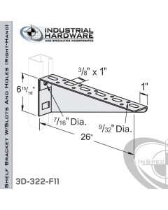 Shelf Bracket W/Slots And Holes From Steel-E.G. (Zinc Plated) For All Strut X 26 in. Long-Right-Hand