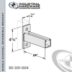 Single Channel Reversible Bracket From Steel-Hot Dip Galv. For All Strut X 24 in. Long