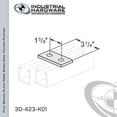 Flat Splice Plate From Steel-Zinc Yellow Plating With 2-Holes X 3-1/4 in. Long