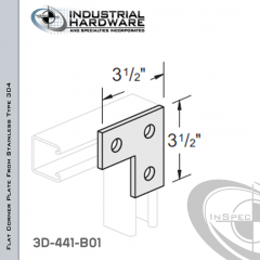 Flat Corner Plate From Stainless Type 304 With 3-Holes X 3-1/2 in. Long