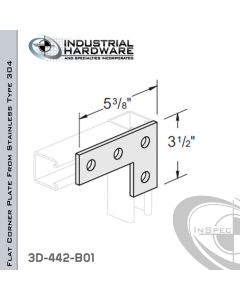 Flat Corner Plate From Stainless Type 304 With 4-Holes X 5-3/8 in. Long