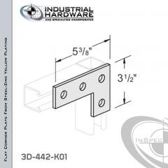 Flat Corner Plate From Steel-Zinc Yellow Plating With 4-Holes X 5-3/8 in. Long