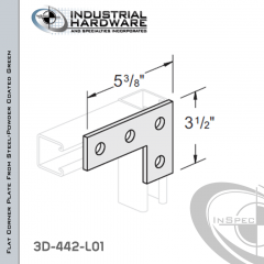 Flat Corner Plate From Steel-Powder Coat Green With 4-Holes X 5-3/8 in. Long