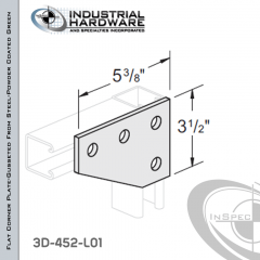 Flat Corner Plate-Gusseted From Steel-Powder Coat Green With 4-Holes X 5-3/8 in. Long