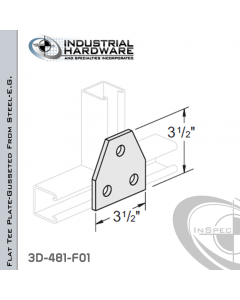 Flat Tee Plate-Gusseted From Steel-E.G. (ZP) With 3-Holes X 3-1/2 in. Long