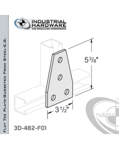 Flat Tee Plate-Gusseted From Steel-E.G. (ZP) With 4-Holes X 5-3/8 in. Long