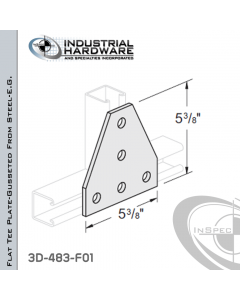 Flat Tee Plate-Gusseted From Steel-E.G. (ZP) With 5-Holes X 5-3/8 in. Long