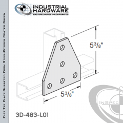 Flat Tee Plate-Gusseted From Steel-Powder Coat Green With 5-Holes X 5-3/8 in. Long