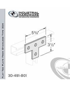 Flat Tee Plate From Stainless Type 304 With 4-Holes X 5-3/8 in. Long